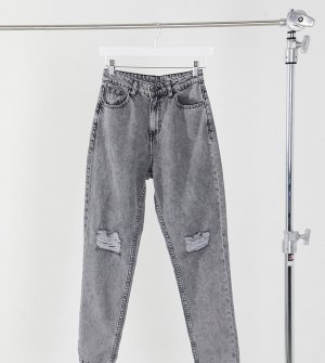 Эксклюзивные светло-серые джинсы в винтажном стиле с завышенной талией и рваными коленями -Серый Noisy May