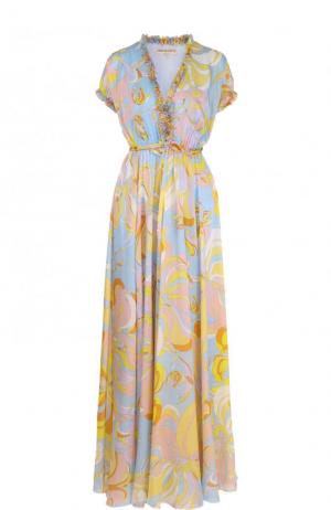 Шелковое платье-макси с завышенной талией Emilio Pucci. Цвет: разноцветный