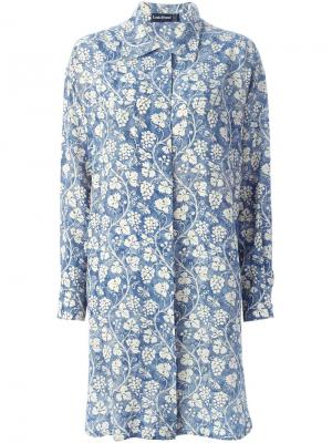 Платье-рубашка с принтом винограда Louis Feraud Vintage. Цвет: синий