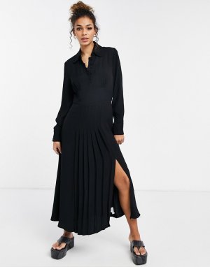 Черное платье с длинными рукавами и разрезом по бокам Claudette-Черный цвет Ghost