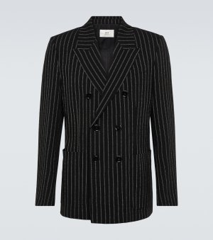 Двубортный шерстяной пиджак в тонкую полоску, черный AMI Paris