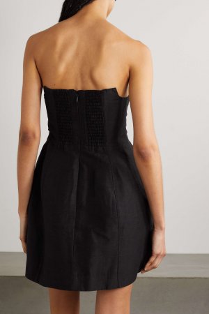 AJE платье мини Baret без бретелек из смесового льна, черный