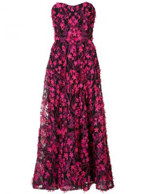 Длинное платье с цветочной отделкой Marchesa Notte. Цвет: розовый