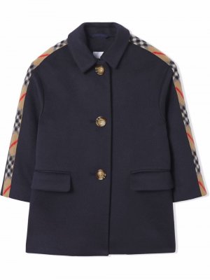 Однобортное пальто с отделкой в клетку Vintage Check Burberry Kids. Цвет: синий