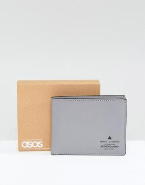 Серый кожаный бумажник с отделкой черного цвета ASOS. Цвет: серый