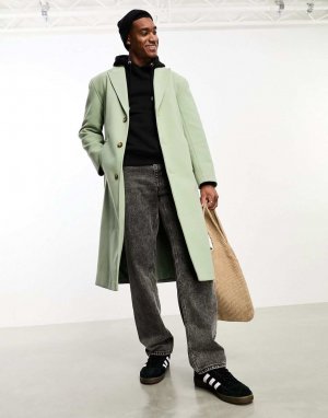 Свободное шерстяное пальто серо-зеленого цвета ASOS DESIGN