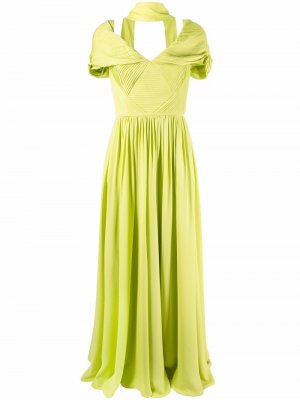 Шелковое платье с V-образным вырезом Elie Saab. Цвет: зеленый