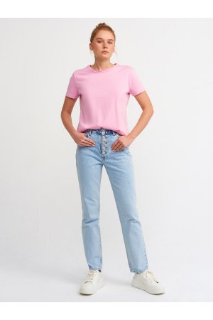 Женская базовая футболка цвета фуксии с круглым вырезом , розовый Dilvin