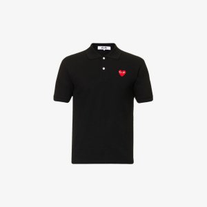 Рубашка-поло стандартного кроя из хлопкового пике с аппликацией в виде сердечек, черный Comme des Garçons