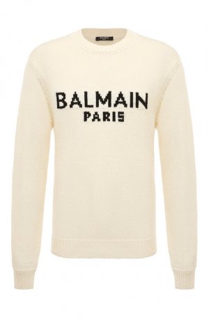 Шерстяной свитер Balmain. Цвет: кремовый