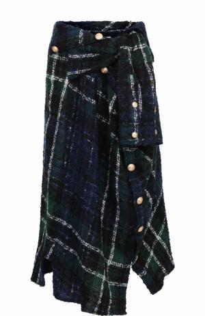 Буклированная юбка-миди асимметричного кроя Faith Connexion. Цвет: темно-зеленый