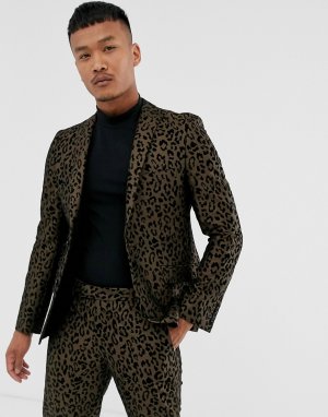 Приталенный пиджак с леопардовым принтом Tux Til Dawn-Коричневый цвет Till Dawn
