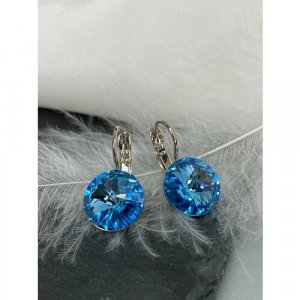 Серьги , кристаллы Swarovski, размер/диаметр 12 мм, серебряный, голубой Amante crystal. Цвет: серебристый/голубой