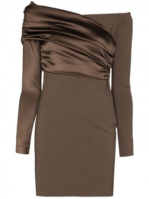 Платье с открытыми плечами и сборками Fendi. Цвет: коричневый