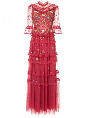 Длинное платье с вышивкой Needle & Thread. Цвет: красный