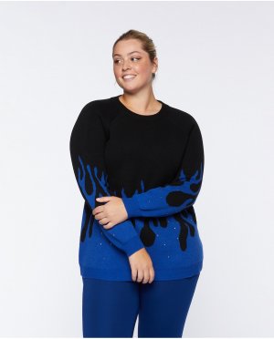 Женский жаккардовый свитер с ажурным узором и стразами , черный Fiorella Rubino. Цвет: черный