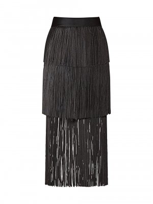 Многослойная юбка-миди с бахромой, черный Hervé Léger