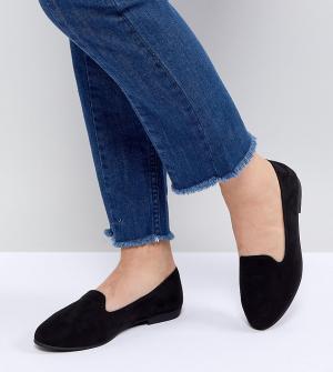 Туфли-слипоны для широкой стопы на плоской подошве New Look Wide Fit. Цвет: черный