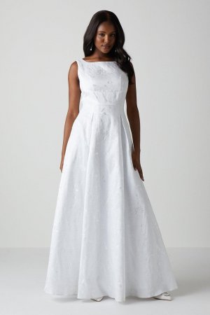 Жаккардовое свадебное платье с бантом на спине и пышной юбкой , белый Coast
