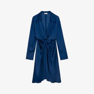 Атласное платье-рубашка миди Rozo с закрученными деталями , синий Zadig&Voltaire