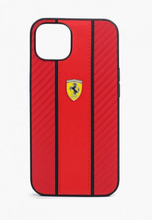 Чехол для iPhone Ferrari 13, PU Carbon/Smooth with metal logo Hard Red. Цвет: красный