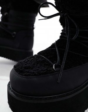 Черные массивные ботинки на шнуровке с отделкой борг ASOS