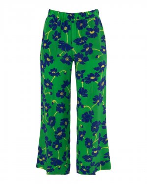Шелковые брюки P.A.R.O.S.H.. Цвет: зеленый+принт