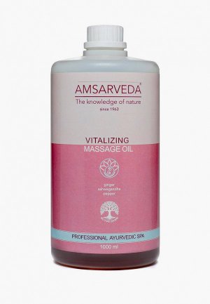 Масло массажное Amsarveda тонизирующее с ашвагандой, имбирем и перечной мятой Vitalizing Massage Oil, 1000 мл. Цвет: розовый