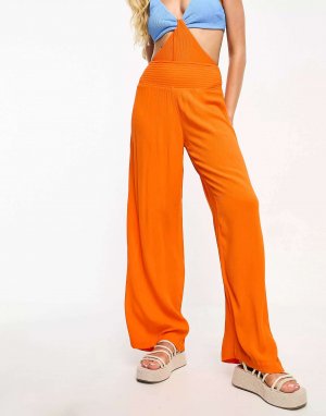 Оранжевые пляжные брюки с присборенной талией Vero Moda