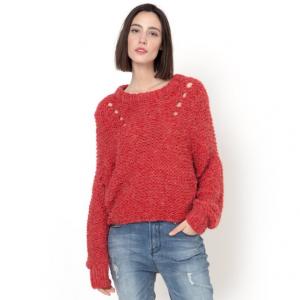 Пуловер Pinda из ажурного трикотажа SUNCOO. Цвет: красный,черный