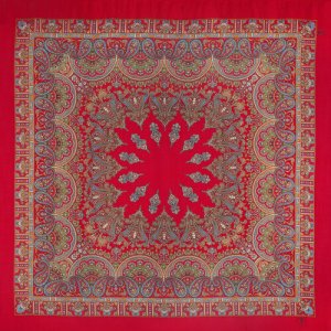 Платок ,125х125 см, красный, бордовый Павловопосадская платочная мануфактура. Цвет: красный