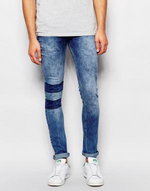 Облегающие джинсы с заплатками на колене Kubban. Цвет: синий