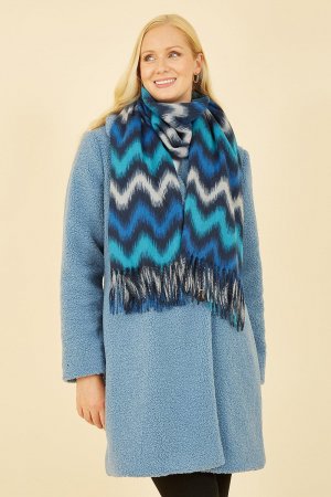 Синий шарф с зигзагообразным принтом , Yumi