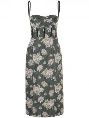 Джинсовое платье миди с цветочным принтом Brock Collection. Цвет: зеленый