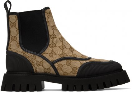 Ботинки челси бежево-черного цвета с узором GG Gucci