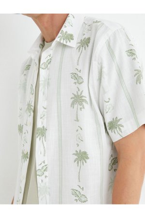 Летняя рубашка с коротким рукавом, классический воротник, хлопок принтом пальмы , зеленый Koton