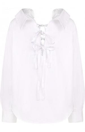 Однотонная хлопковая блуза с бантами Clu. Цвет: белый