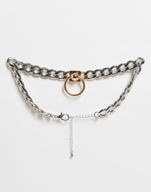 Серебристое ожерелье-чокер с большим кольцом -Серебристый Topshop
