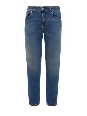 Зауженные джинсы из выбеленного денима с макро-вышивкой ETRO. Цвет: синий