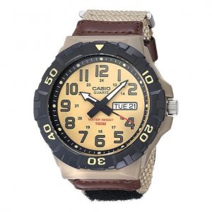 Часы Men's CASIO Waterproof Quartz Luminous Dial 28.4mm Nylon Strap Watch Mens Khaki Analog, хаки