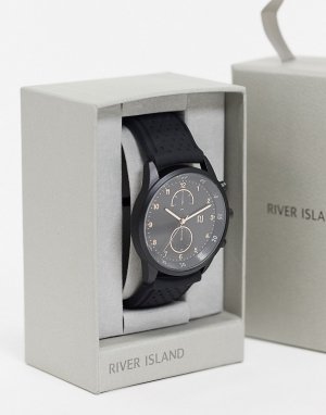 Черные мужские часы с силиконовым ремешком -Черный цвет River Island