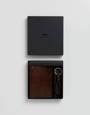 Подарочный набор с кожаной обложкой для паспорта и брелком ключей Paul Costelloe. Цвет: коричневый