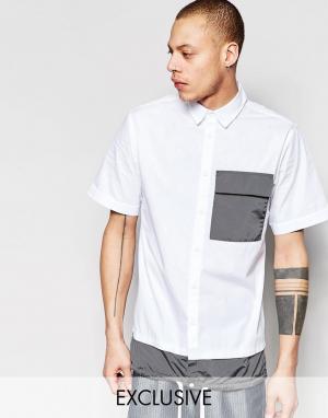 Рубашка с короткими рукавами, контрастным карманом и кромкой на завязк Black Eye Rags. Цвет: белый