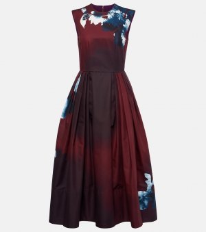 Платье миди из хлопка фай с цветочным принтом , красный Erdem