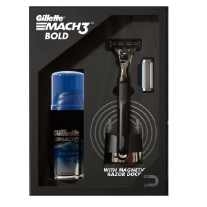 Подарочный набор Mach3 Bold (Тяжелая, черная, стильная бритва + 1 картридж гель магнитная док-станция для бритвы) Gillette