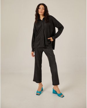 Женские прямые брюки из атласной ткани с завышенной талией , черный Niza. Цвет: черный
