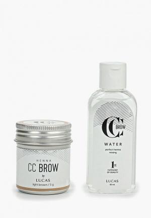 Набор для макияжа бровей CC Brow в баночке (светло-коричневый), 5 гр + вода разведения хны. Цвет: коричневый