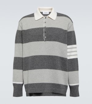 Полосатый свитер-поло из натуральной шерсти , серый Thom Browne