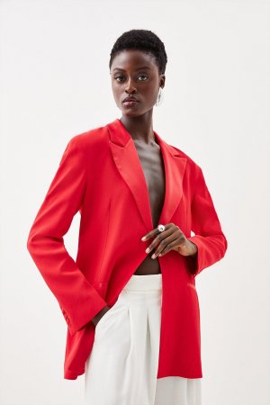 Приталенный однобортный пиджак из крепа с вискозной атласной спинкой , красный Karen Millen