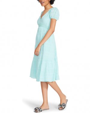 Платье Textured Cotton Puff Sleeve Tiered Midi, цвет Pastel Turquoise Betsey Johnson